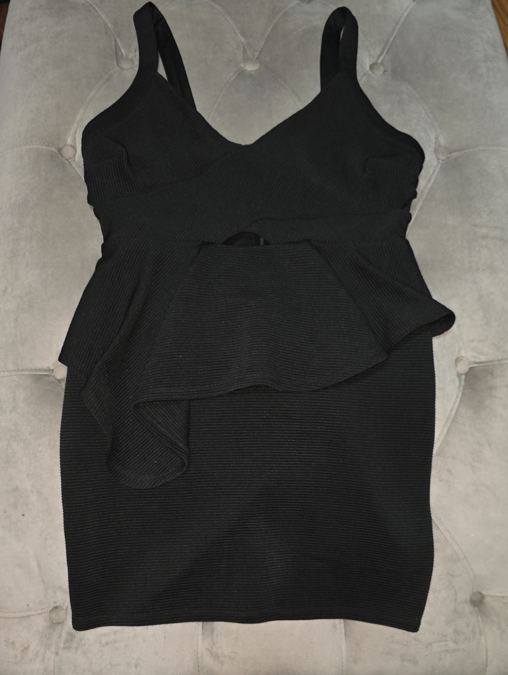 Material Girl Black Ribbed Peplum Mini Dress